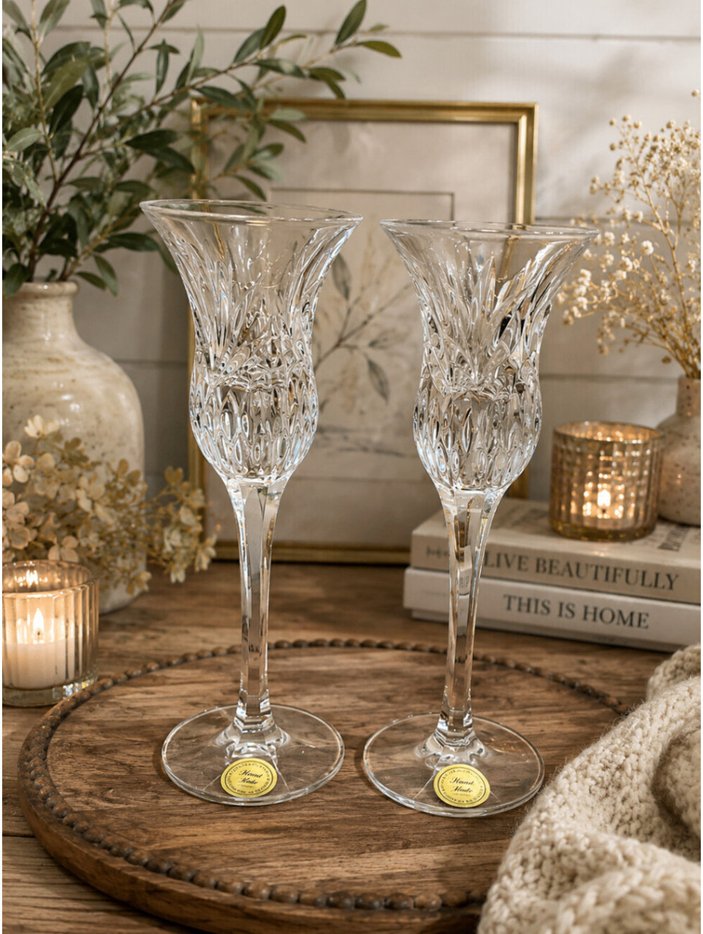 Princess House 24% Lead Crystal Taper Candle Holders Pair Germany Vintage